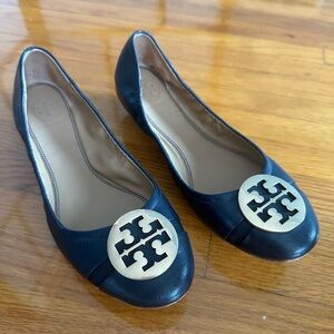 Tory Burch Black Flats with Logo Medallion
